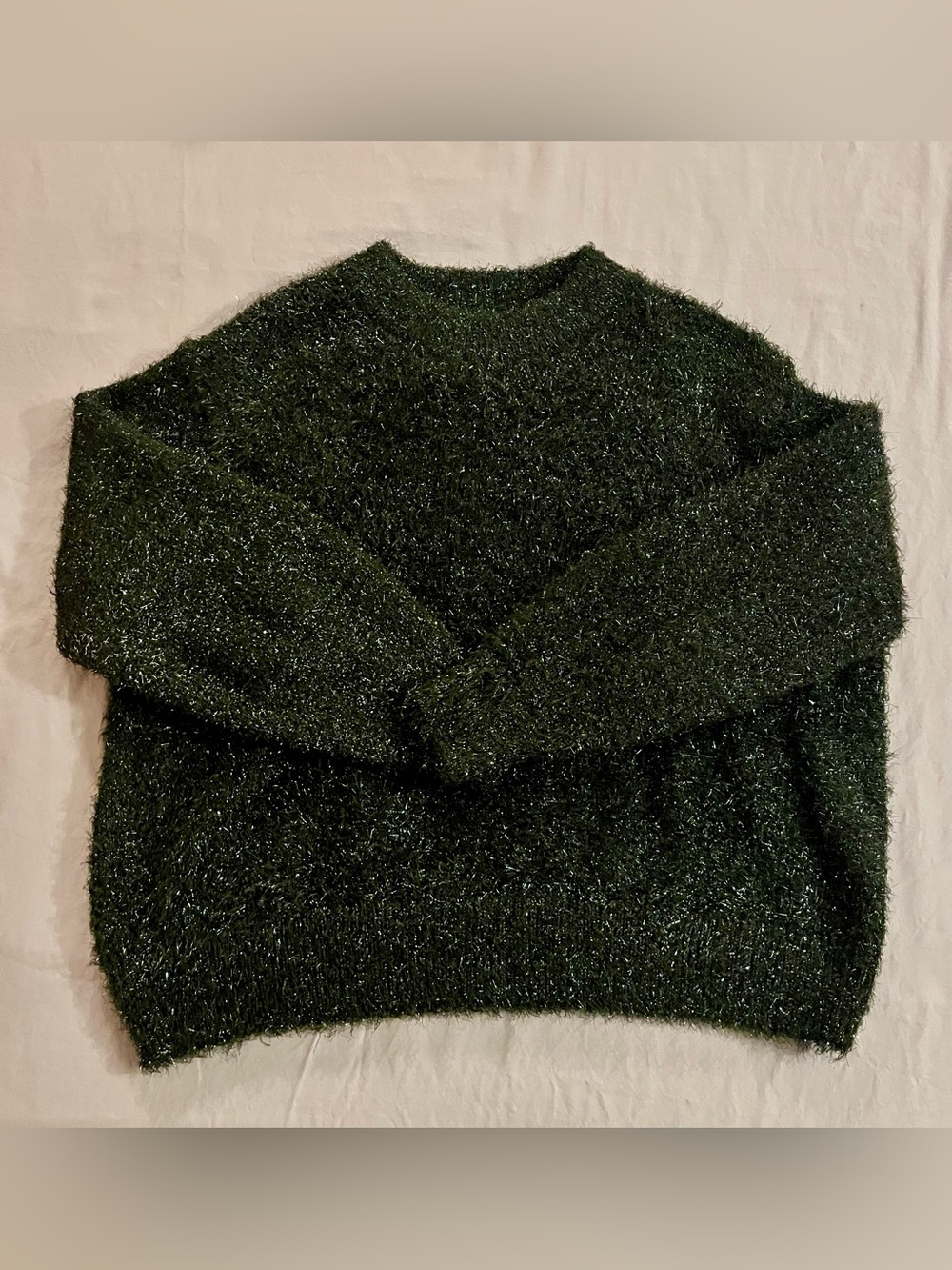H&M Women's Dark Green Metallic  Shimmery Crewneck Sweater Holidays | Large